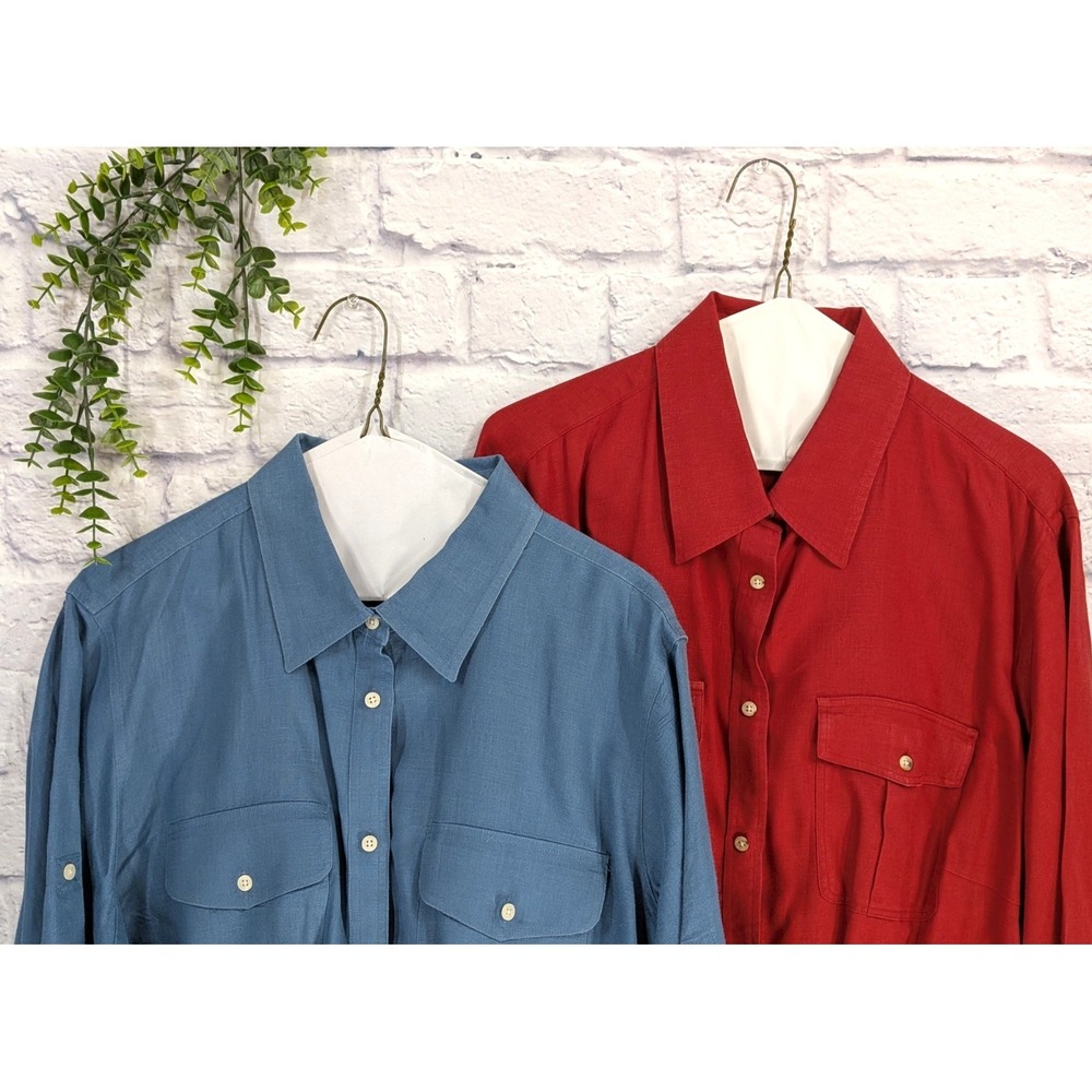 LINEN LOT 2🌿Lauren Ralph Lauren Roll Tab 2X Long Sleeve Button Shirt Women Luxe